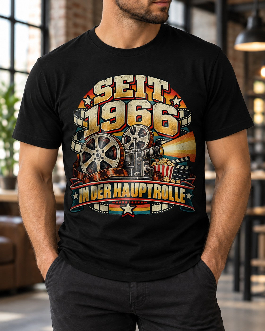 SeiT 1966 in der Hauptrolle T-Shirt Herren, 59. Geburtstag Geschenk, Retro Kino Film Fan Shirt, Jahrgang 1966