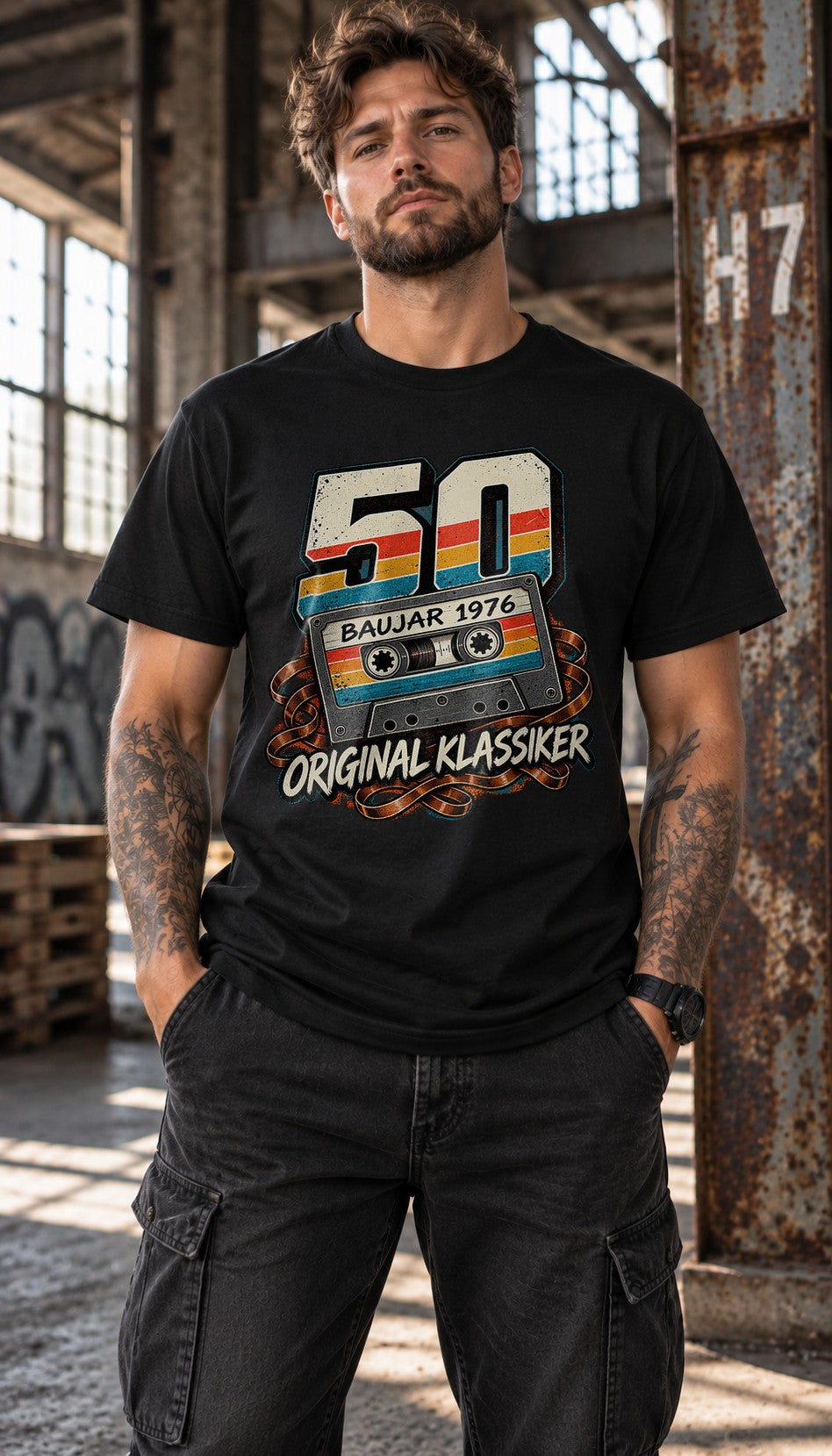 50 Baujahr 1976 Original Klassiker T-Shirt Herren Vintage Kassette Geburtstag Geschenk Retro 70er Shirt