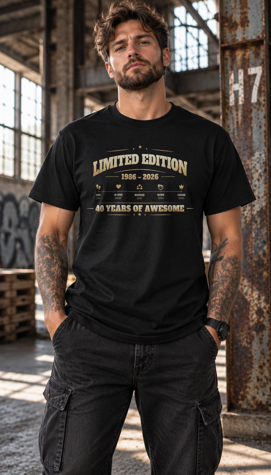 Limited Edition Geburtstag Shirt personalisiert mit Namen Jahr und Alter im Vintage Look