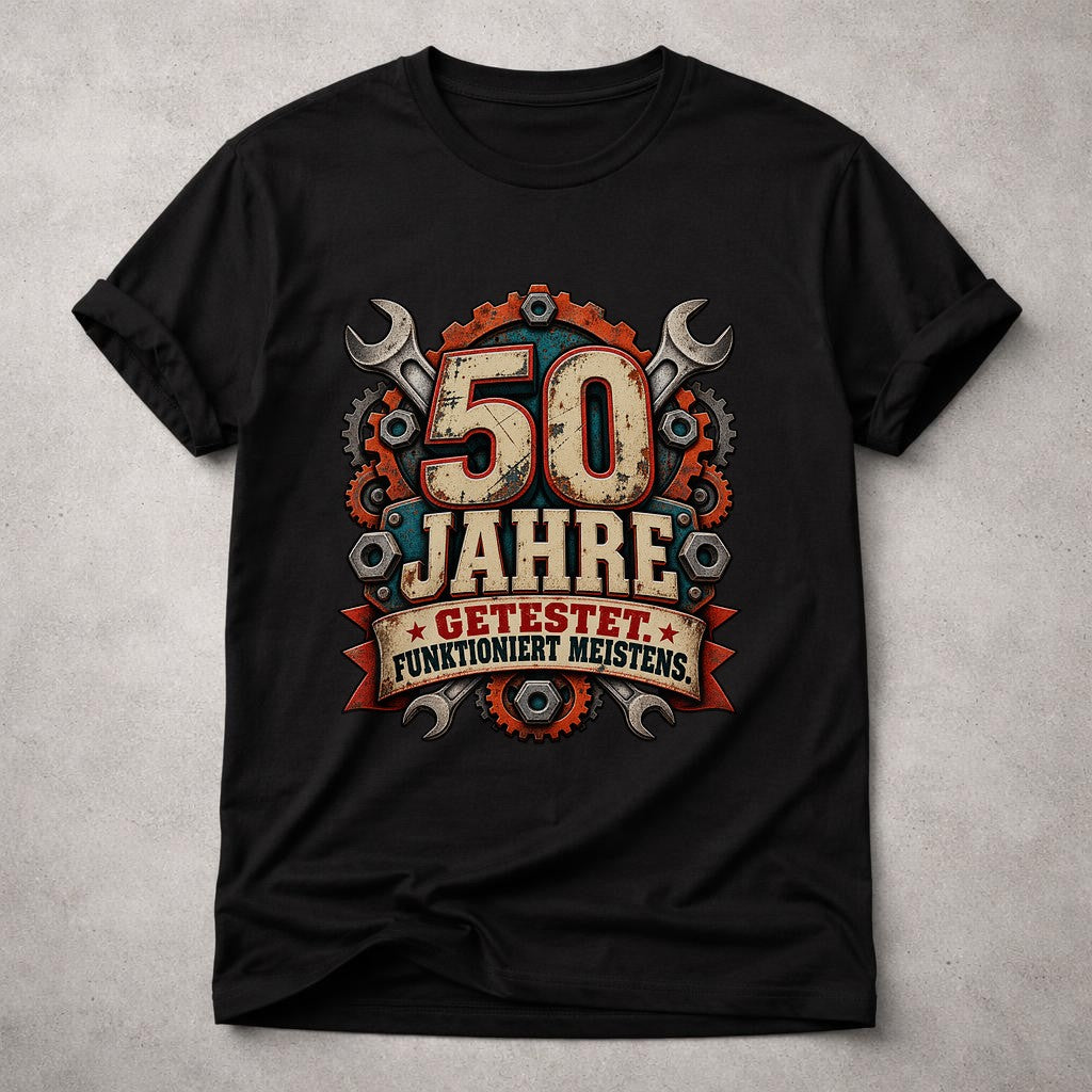 50 Jahre getestet funktioniert meistens T-Shirt, lustiges 50 Geburtstag Shirt, Schrauber Werkstatt Geschenk Mann