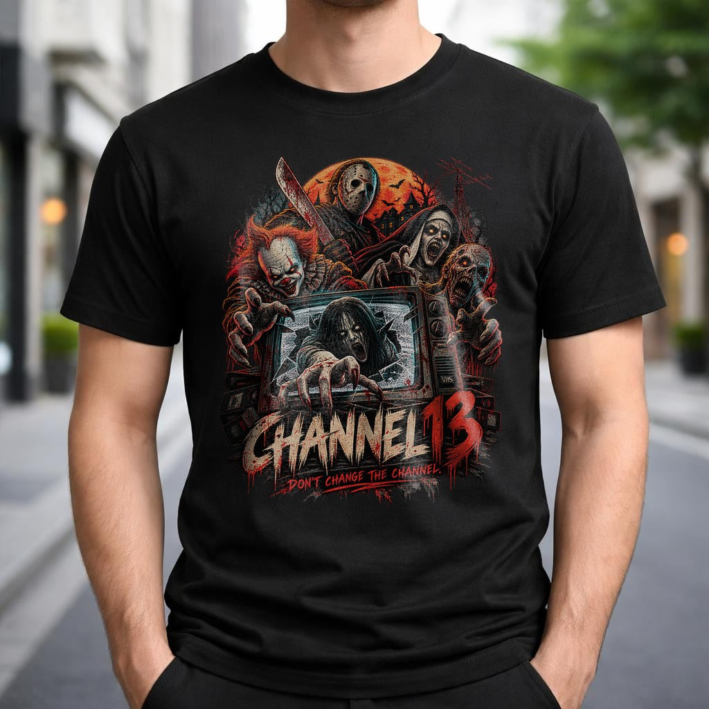 Channel 13 Horror T-Shirt Herren Damen, Halloween Slasher Shirt, Grusel Filmfan Geschenk, Creepy TV Graphic Tee