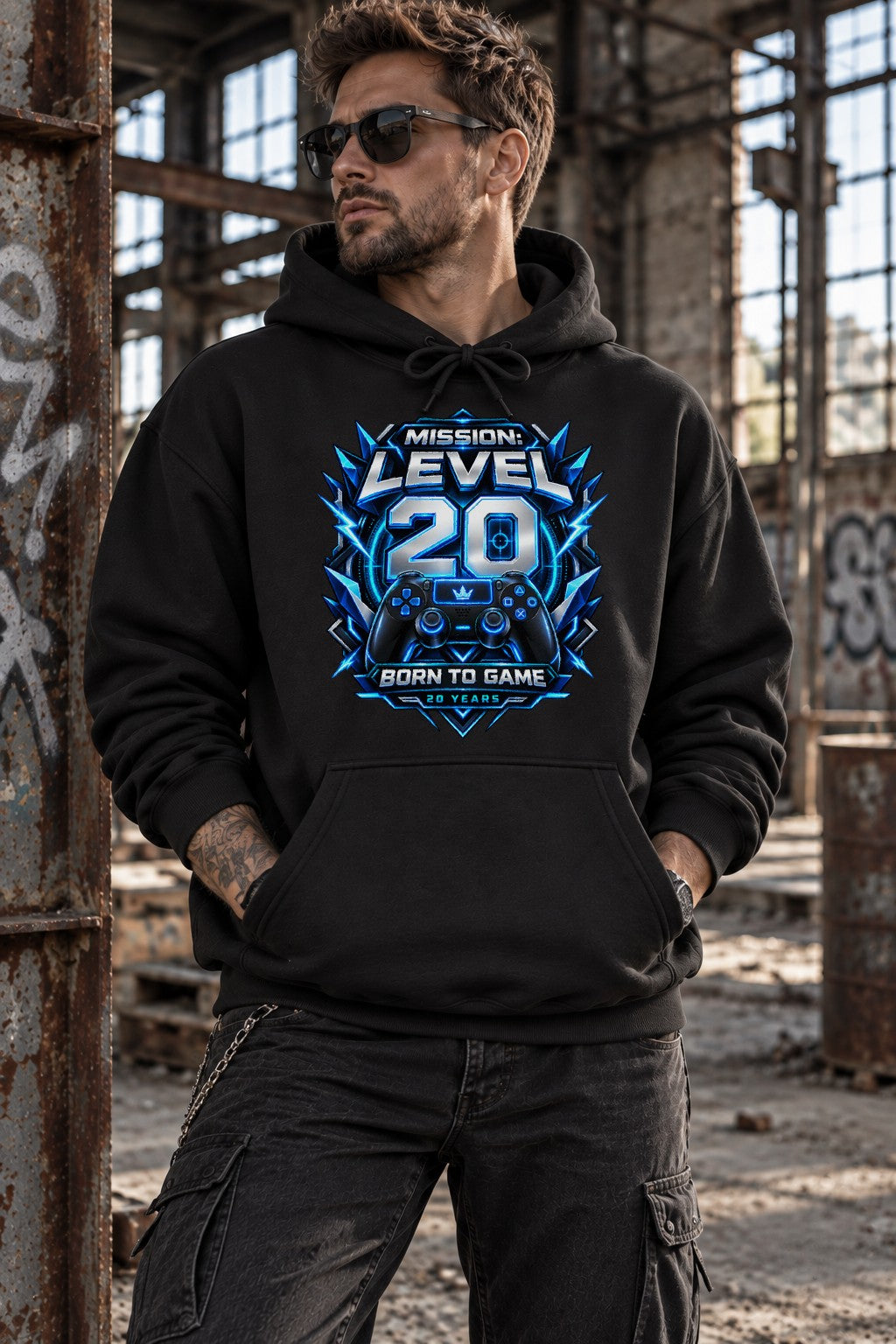 Mission Level 20 Hoodie Gamer Geburtstag 20 Jahre Geschenk Gaming Controller Herren Unisex Kapuzenpullover