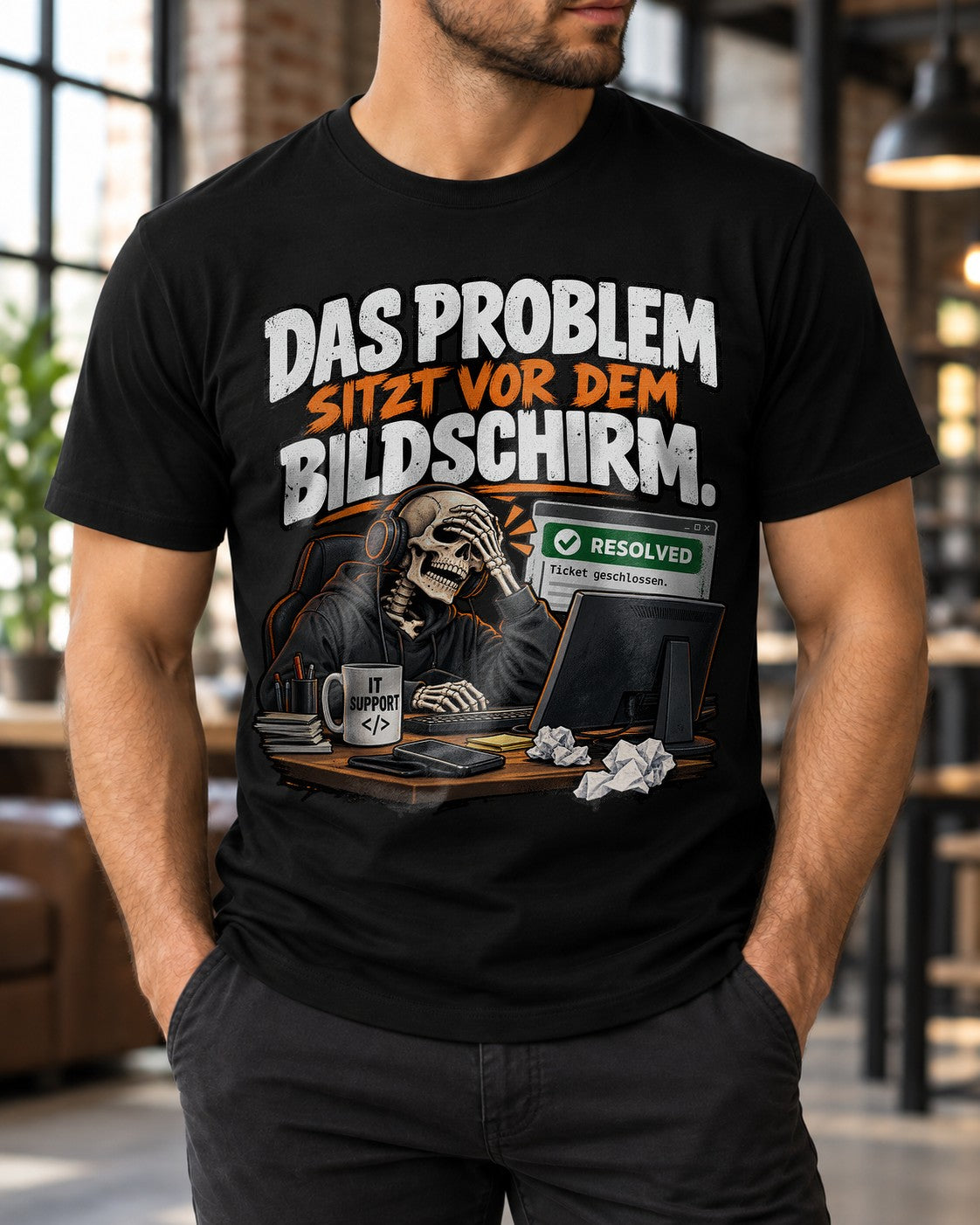 IT Support T-Shirt lustig, Das Problem sitzt vor dem Bildschirm, Nerd Spruch Shirt Admin Helpdesk Geschenk Herren