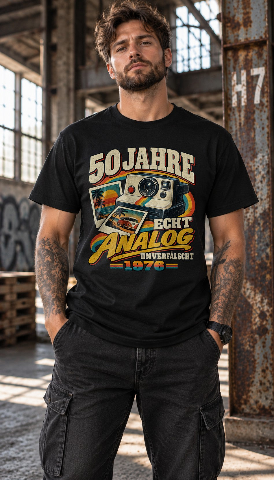 50 Jahre Echt Analog 1976 T-Shirt Herren Vintage Geburtstag Retro Kamera Polaroid Geschenk zum 50. Geburtstag