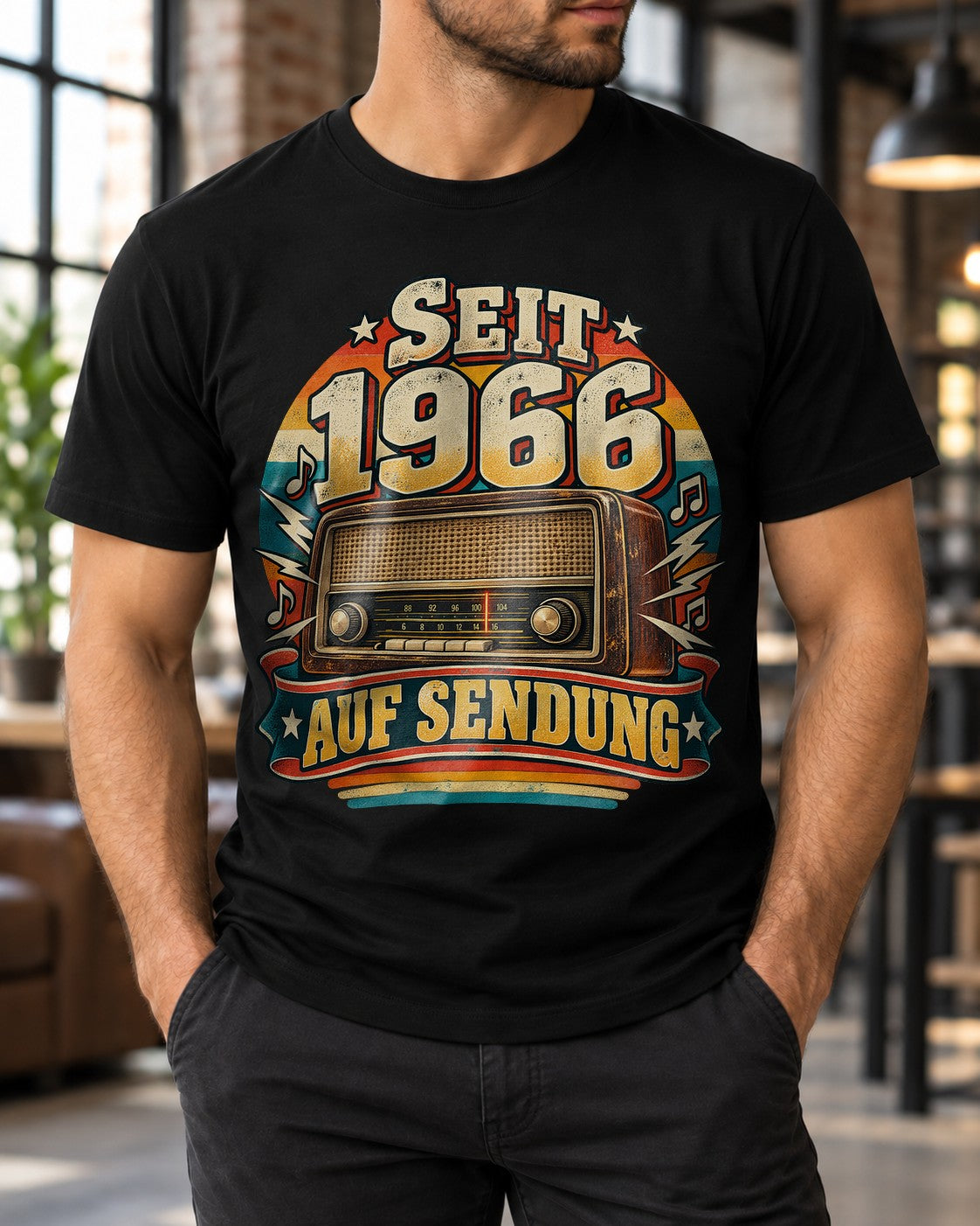 Seit 1966 auf Sendung T-Shirt Herren Vintage Radio Retro Geburtstag 1966 Geschenk 59 Jahre Oldtimer Style