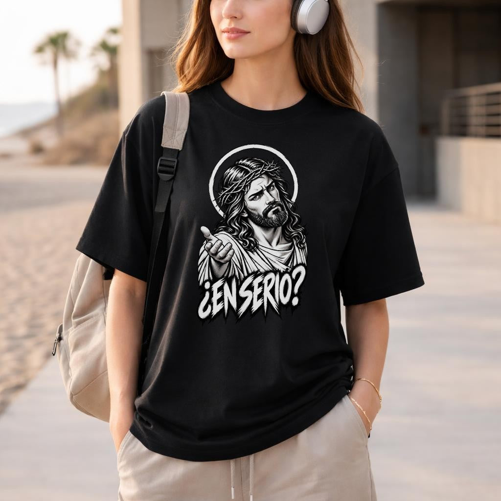 En Serio Jesus T-Shirt Damen Oversized Lustig Sarkastisch Graphic Tee Schwarz Streetwear Geschenk