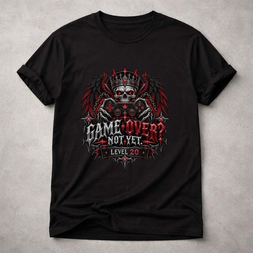 Personalisiert Gamer Geburtstag T-Shirt Game Over Not Yet Level Alter frei wählbar Gothic Geschenk