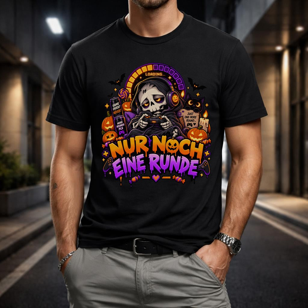 Nur Noch Eine Runde T-Shirt Gamer Halloween Totenkopf Shirt Lustig Gaming Geschenk Herren Unisex