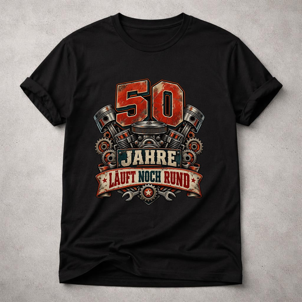 50 Jahre Läuft Noch Rund T-Shirt Herren Geburtstag Motorrad Schrauber Geschenk 50. Geburtstag Vintage
