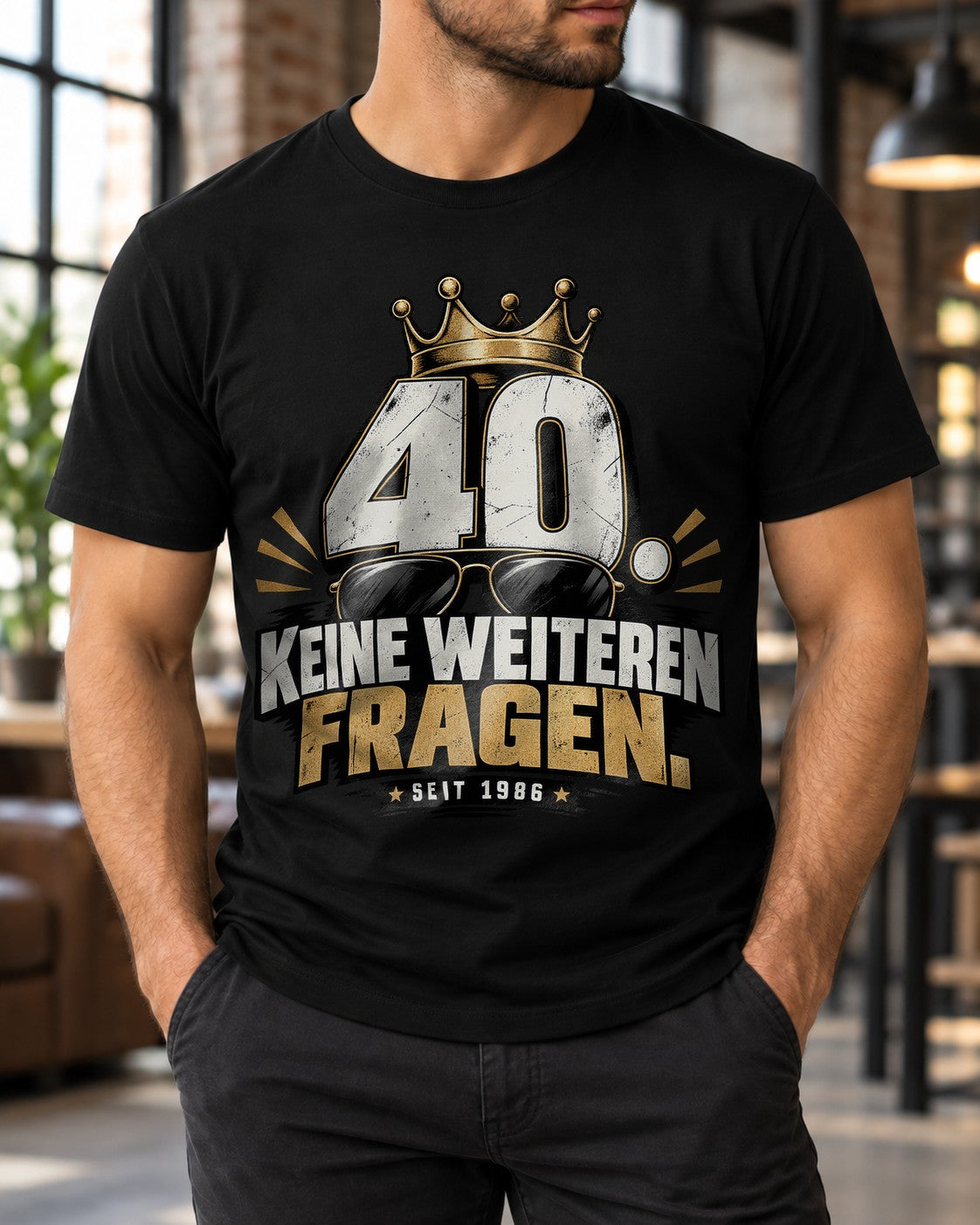 40 Keine Weiteren Fragen T-Shirt Herren, Jahrgang 1986 Geburtstag Shirt, lustiges 40. Geburtstagsgeschenk