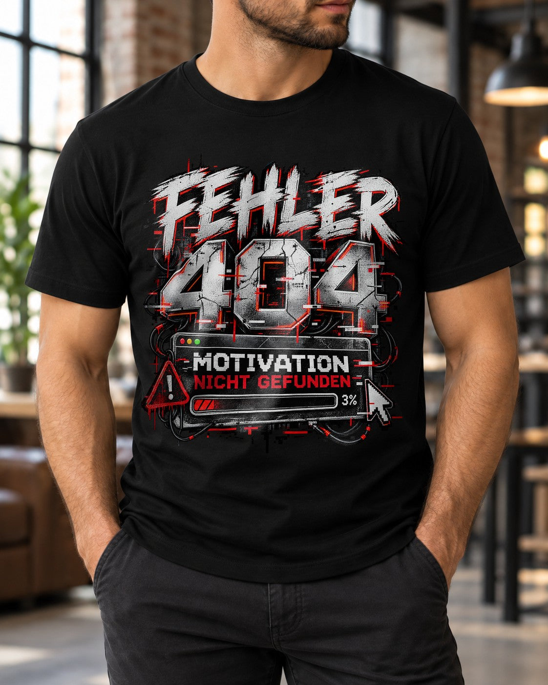 Fehler 404 Motivation Nicht Gefunden T-Shirt Herren Lustig, IT Nerd Funshirt, Gamer Büro Humor Geschenk