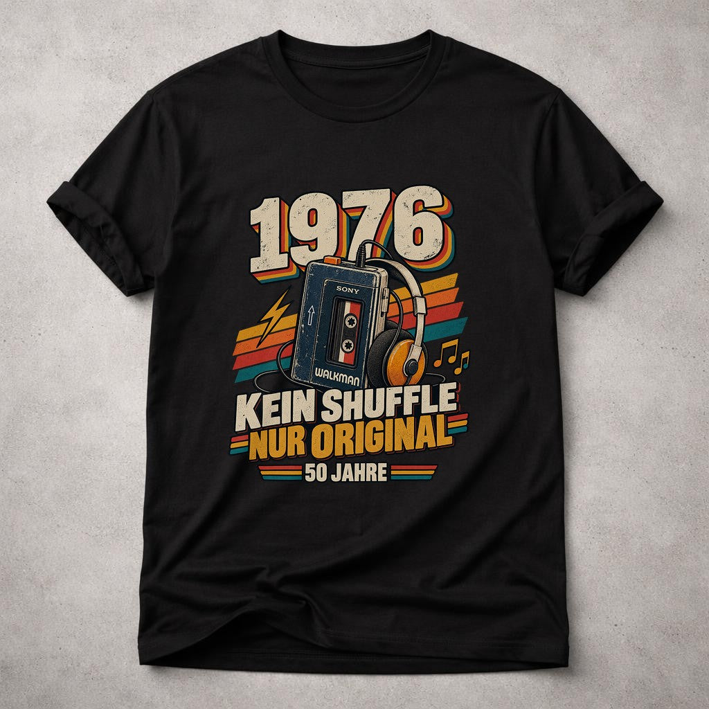 1976 Kein Shuffle Nur Original T-Shirt, 50 Jahre Geburtstag Shirt, Retro Kassette Walkman Vintage Geschenk