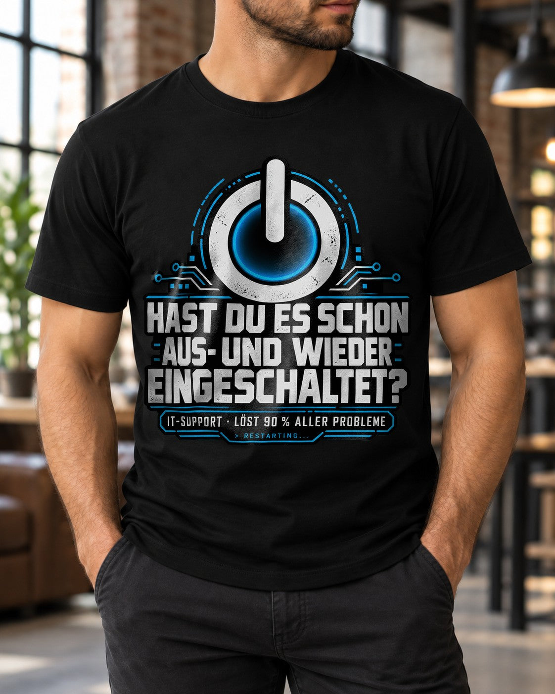 IT Support T-Shirt lustig Herren, Hast du es schon aus und wieder eingeschaltet, Nerd Technik Geschenk, Admin Spruchshirt