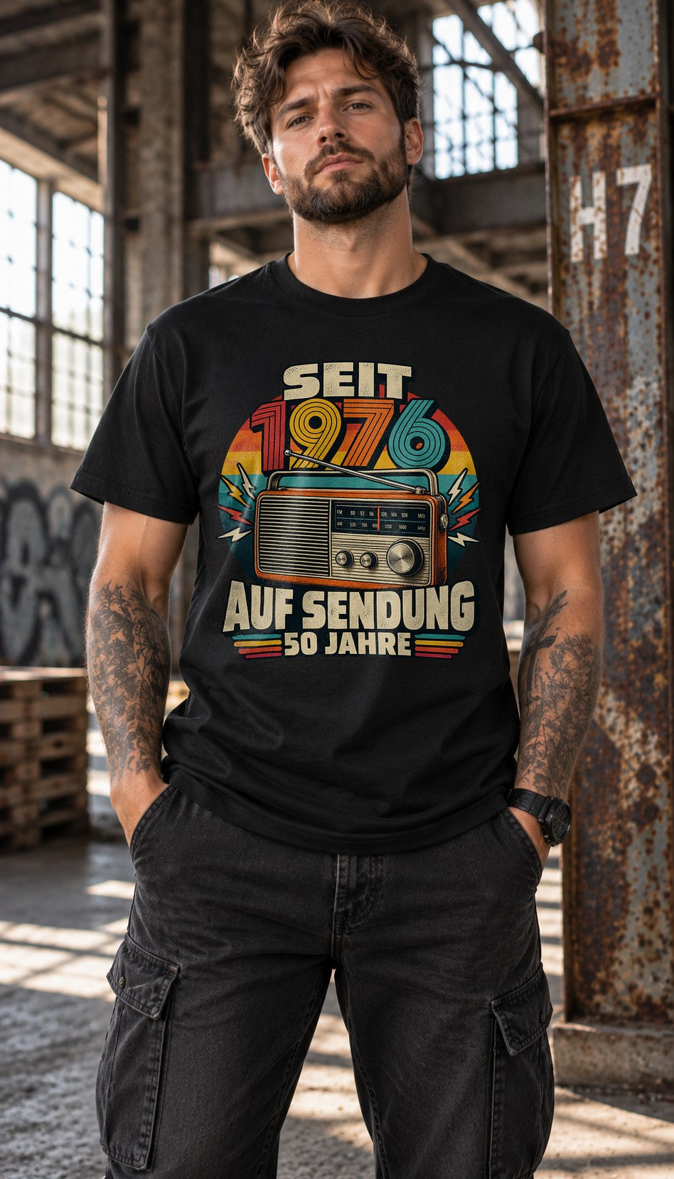 En antena desde 1976 50 años camiseta de hombre vintage radio cumpleaños años 50 regalo camiseta divertida retro