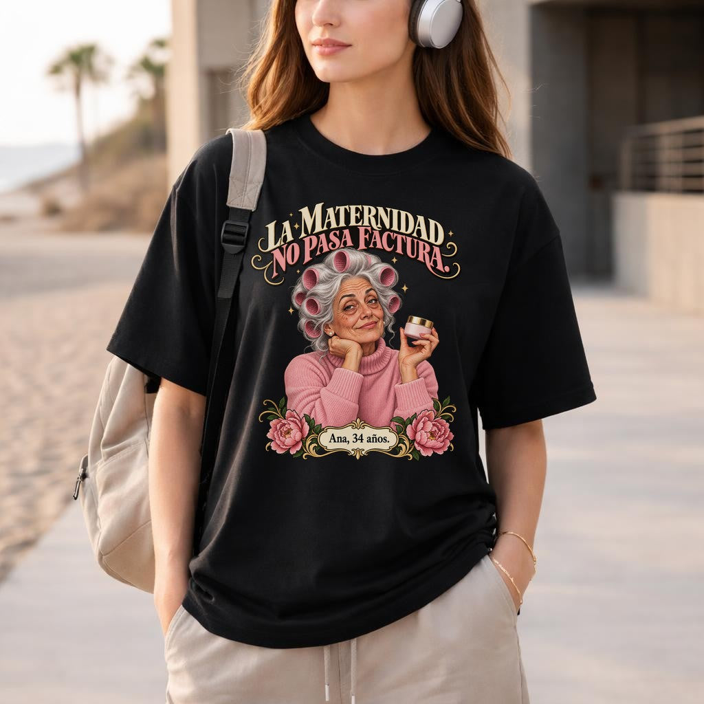 Camiseta de mujer "La Maternidad No Pasa Factura", camisa divertida para mamá en español, camiseta gráfica vintage de abuela con rulos