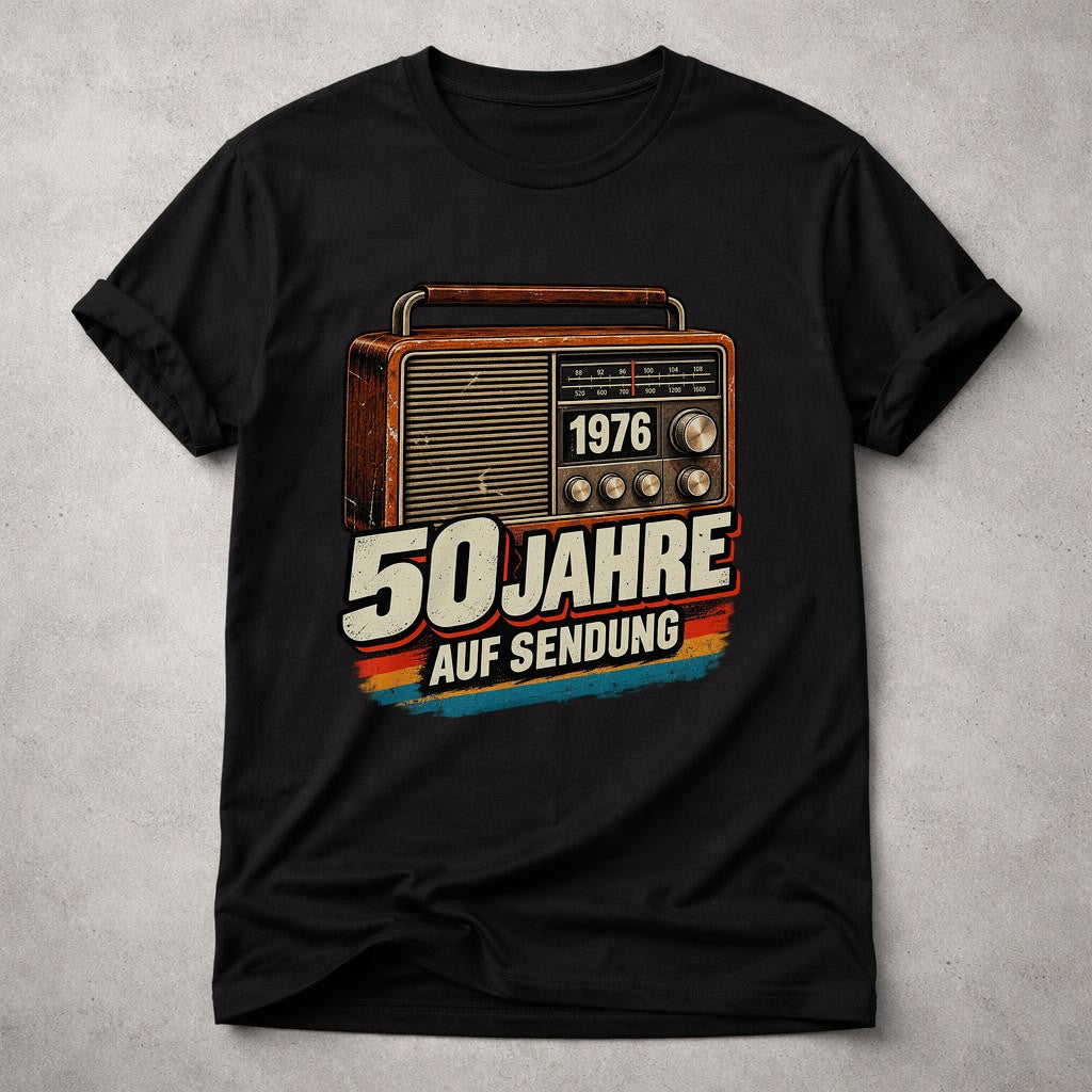 50 Jahre auf Sendung T-Shirt 1976 Geburtstag Geschenk Retro Radio Vintage Herren Damen