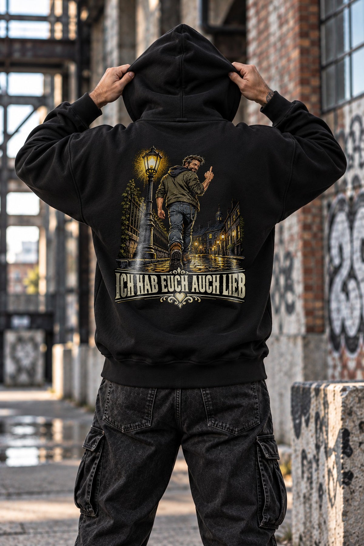 Ich hab euch auch lieb Hoodie mit Rueckenprint - lustiger Herren Backprint im Night Streetwear Look