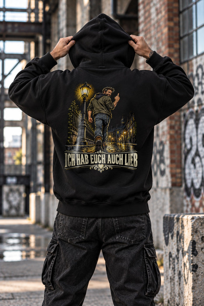 Ich hab euch auch lieb Hoodie mit Rueckenprint - lustiger Herren Backprint im Night Streetwear Look