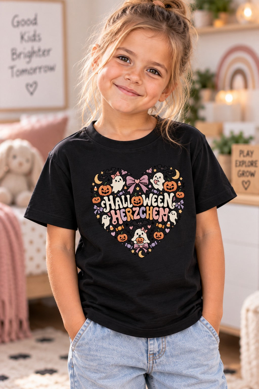 Camiseta oversize de Halloween con corazones para mujer, camiseta bonita de fantasmas y calabazas, conjunto de temporada espeluznante coquette, camiseta con estampado de otoño