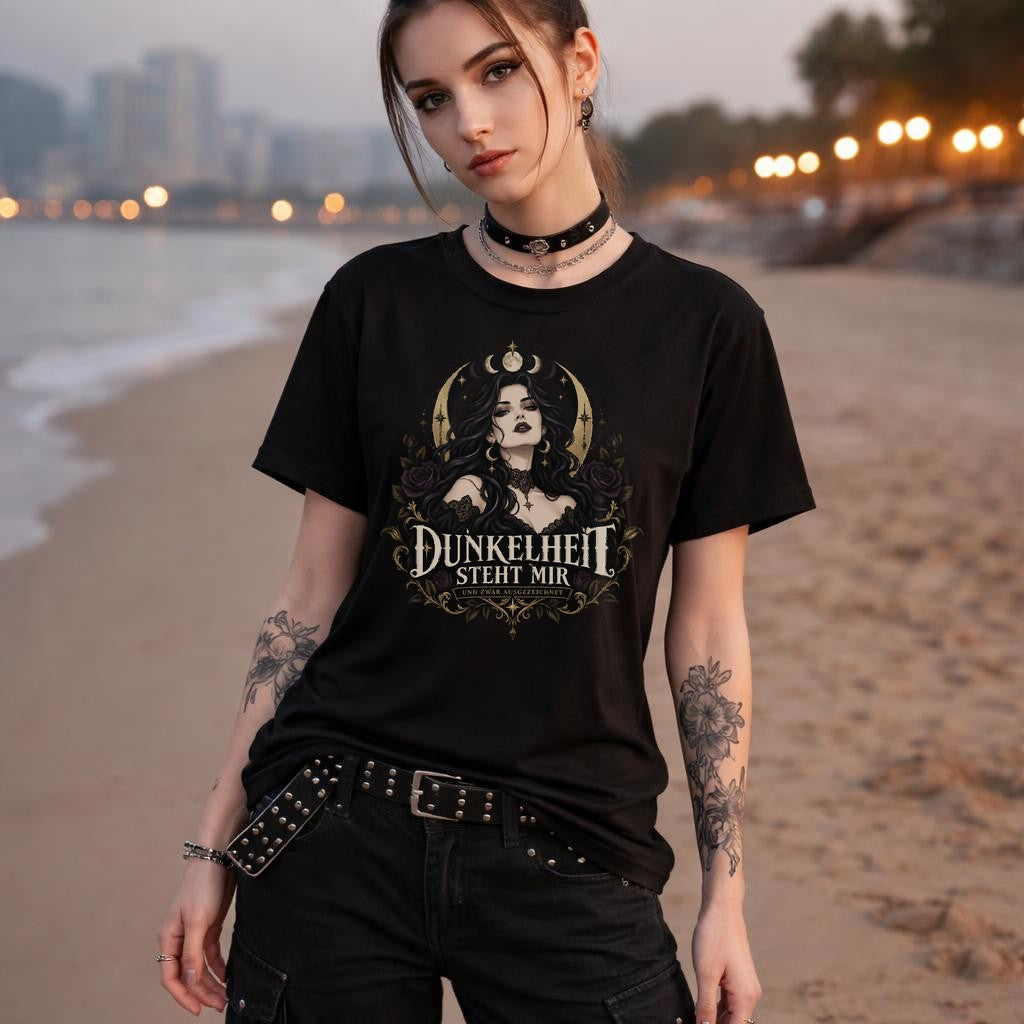 Dunkelheit steht mir Gothic T-Shirt Damen | Dark Academia, Witchy Vintage Spruch Shirt