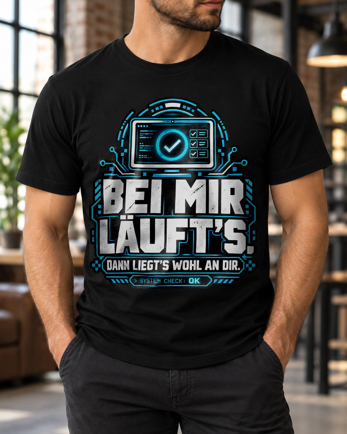 IT T-Shirt Herren Lustig BeI Mir Läuft's Dann Liegt's Wohl An Dir Nerd Spruch Computer Admin Geschenk