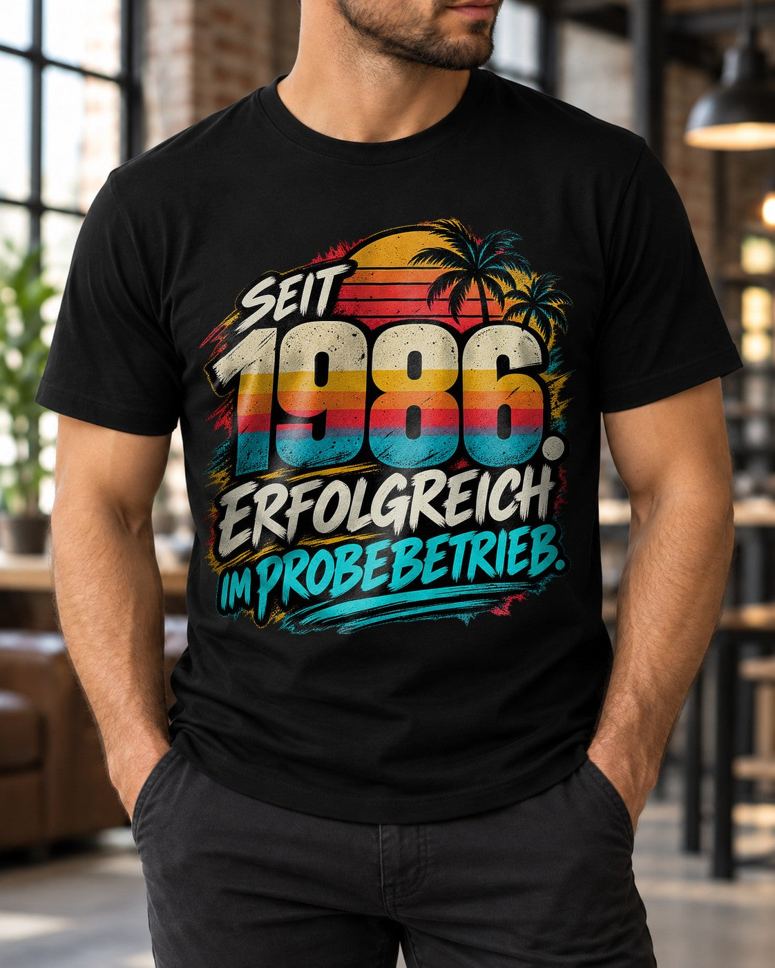 Seit 1986 erfolgreich im Probebetrieb T-Shirt Herren Vintage Geburtstag 39 Jahre Geschenk Retro Palmen Fun Shirt