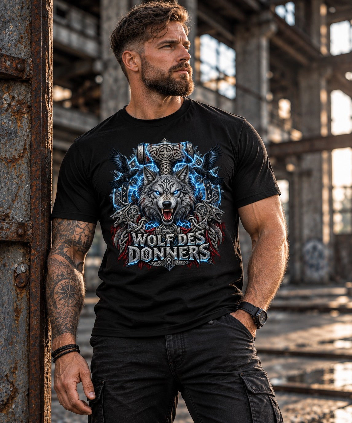 Wikinger Wolf T-Shirt, Wolf des Donners Shirt, Nordic Fantasy Geschenk für Männer