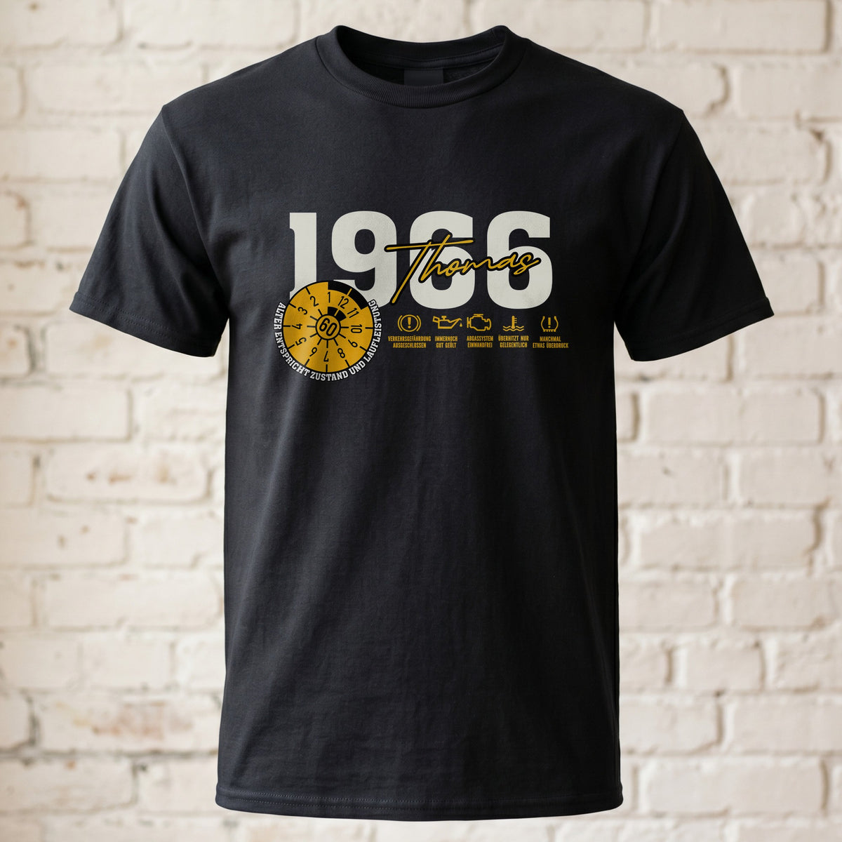 "TÜV Baujahr" Personalisiertes T-Shirt zum Geburtstag – Wunschjahr & Alter – Lustiges Geschenk für Männer, Autofans & Sc