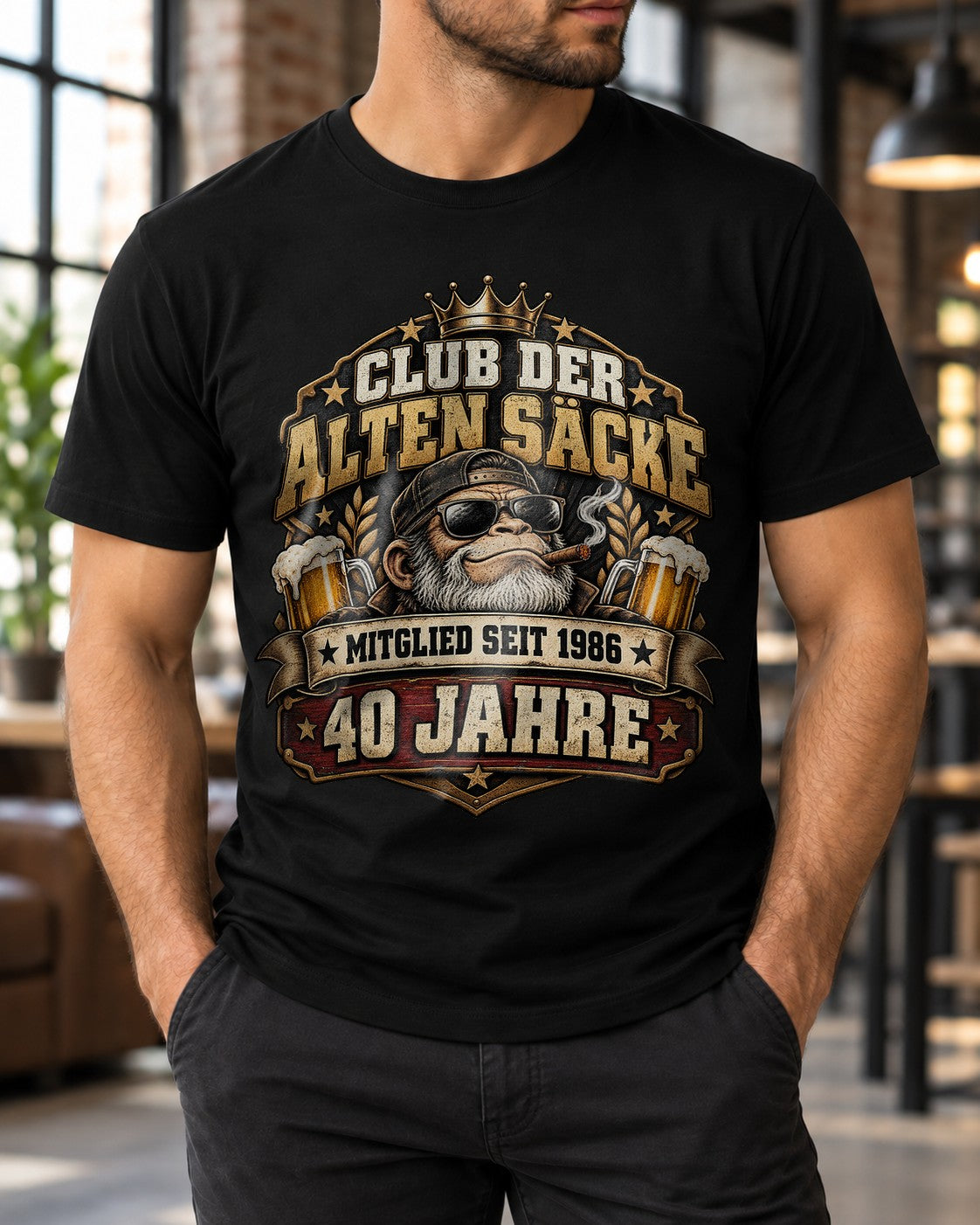 40. Geburtstag T-Shirt Herren Club der alten Säcke 1986 lustig Bier Affe Geschenk für Männer Geburtstag