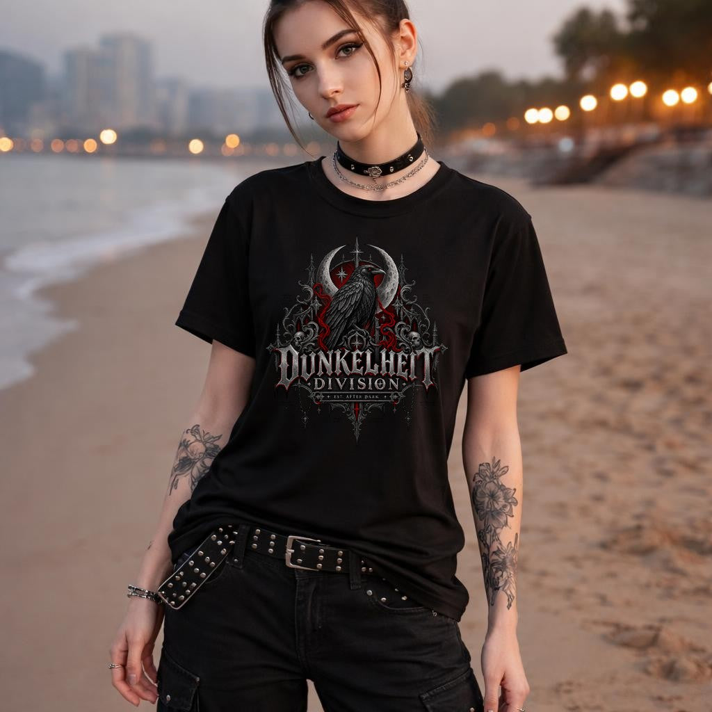 Dunkelheit Division Gothic Raven T-Shirt – Dark Alternative Streetwear mit Rabenmotiv