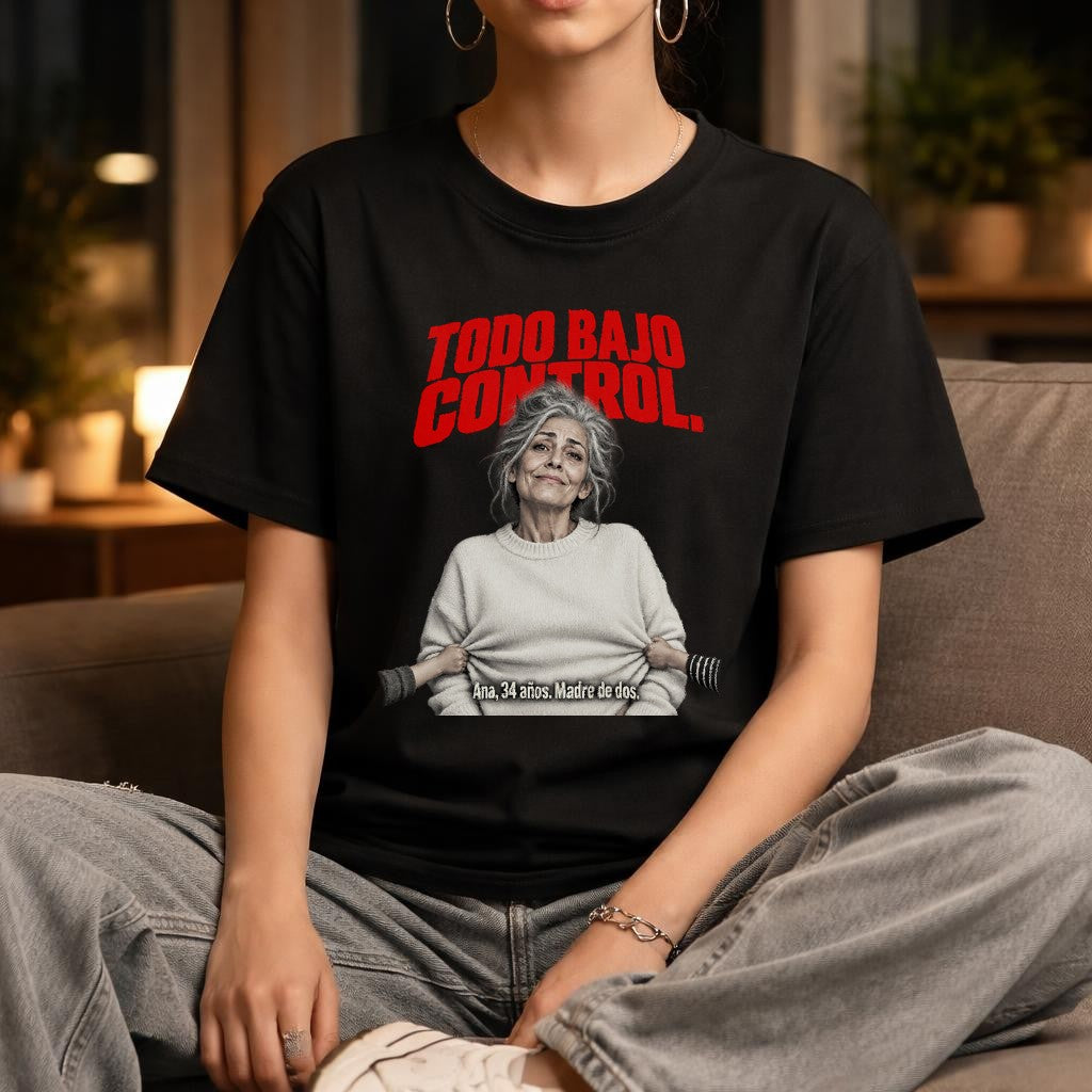 Camiseta para mujer Todo Bajo Control, divertida, Ana 34 años madre de dos, regalo de humor para mamá, camiseta negra con gráfico