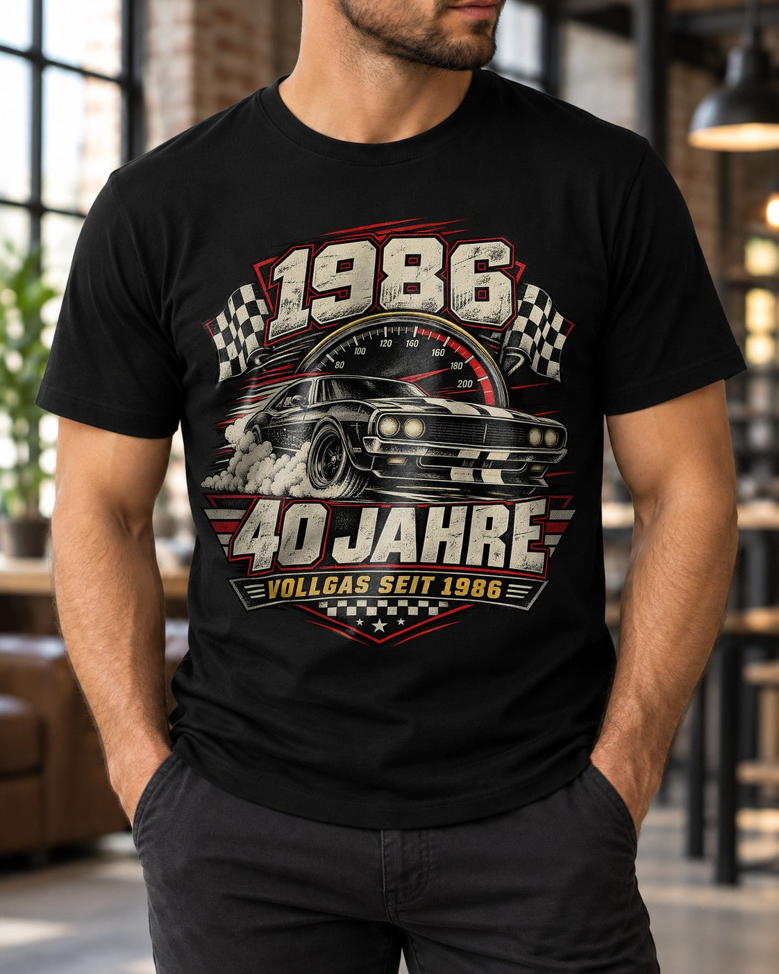 1986 40 Jahre Vollgas seit 1986 T-Shirt Herren, Auto Geburtstag 40, Geschenk zum 40. Geburtstag Motorsport Shirt