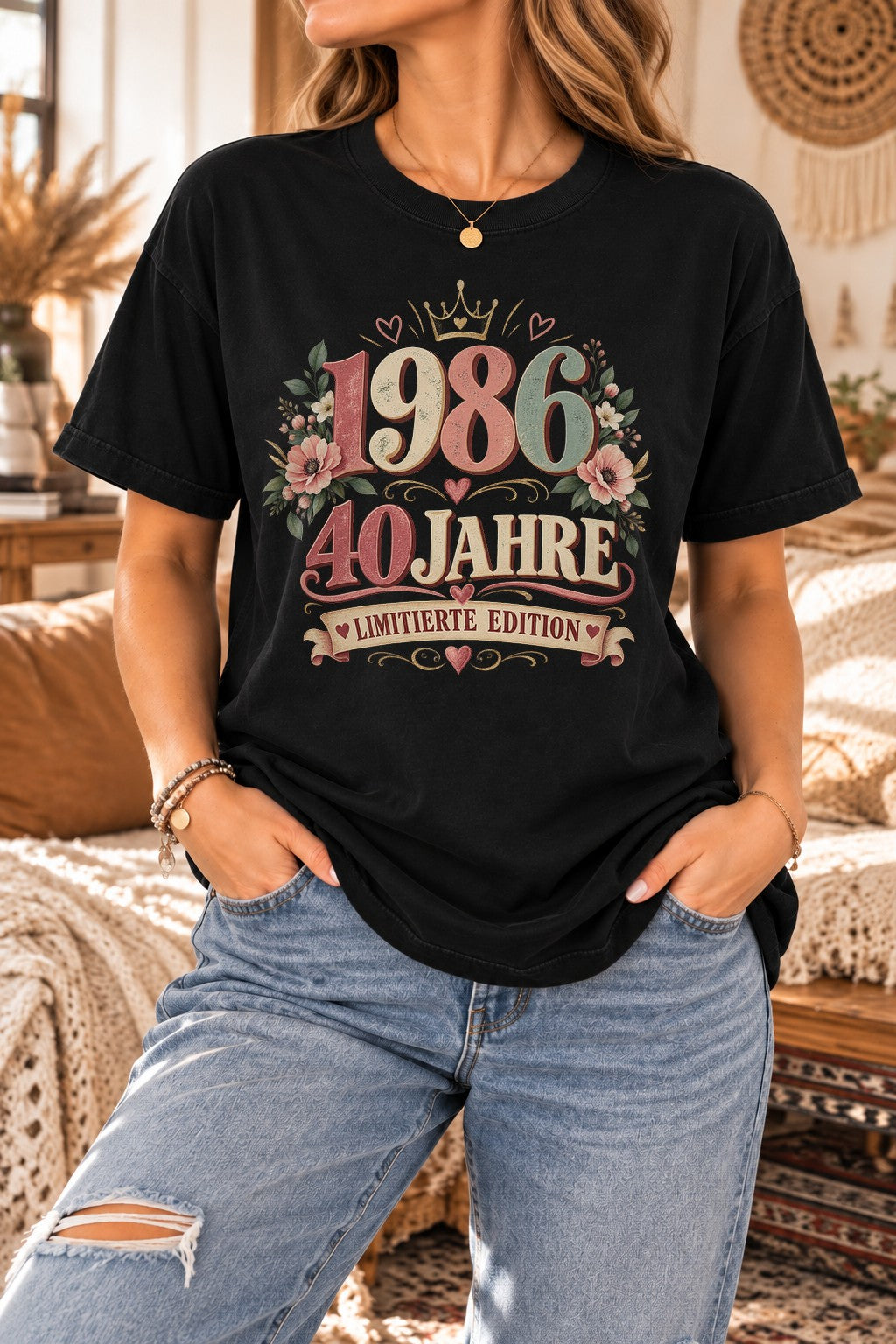 Personalisiert Geburtstag Shirt Damen Vintage Blumen, Wunschjahr & Alter, Limitierte Edition Geschenk