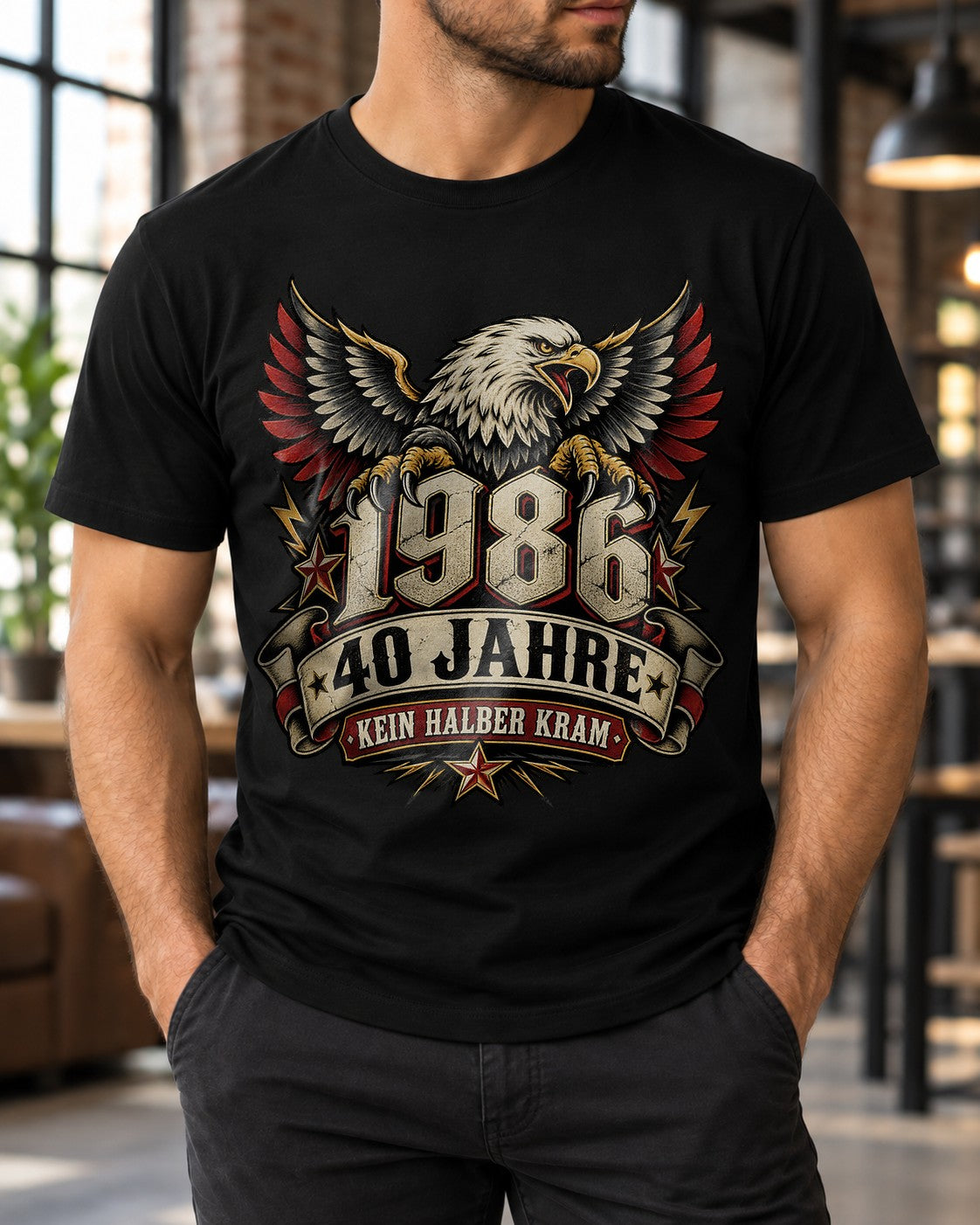 1986 40 Jahre Kein Halber Kram T-Shirt Herren, Adler Geburtstagsshirt zum 40., Geschenk für Männer Vintage