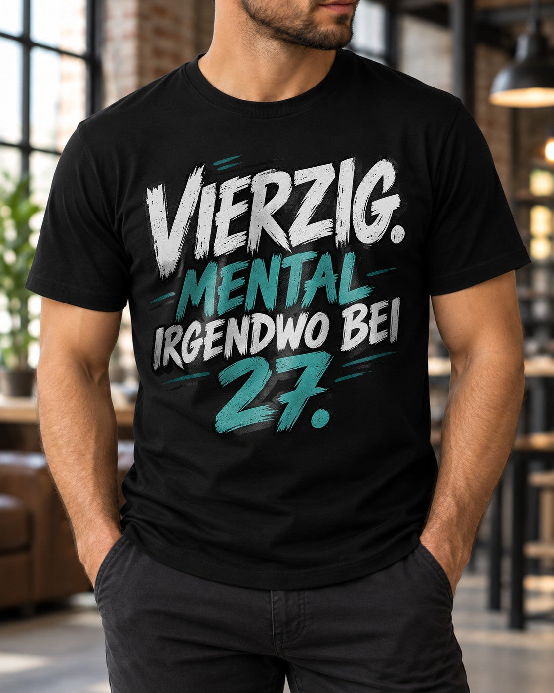 Cuarenta Mentalmente En Algún Lado A Los 27 Camiseta divertida para hombre y mujer, regalo de 40.º cumpleaños, camiseta con frase divertida