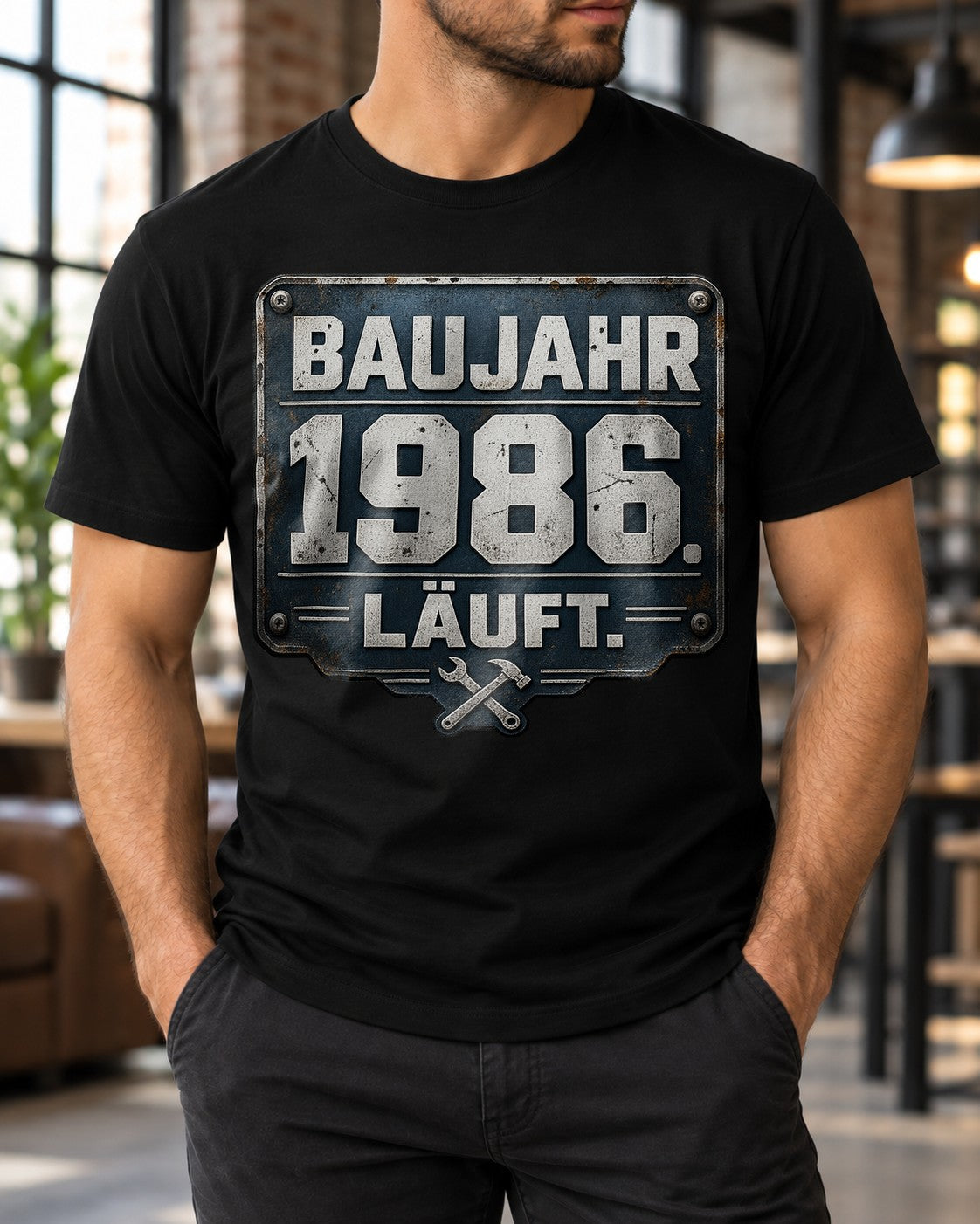 Baujahr 1986 Läuft T-Shirt Herren lustig Vintage Geburtstag Geschenk 39 Jahre Retro Mechaniker Shirt schwarz