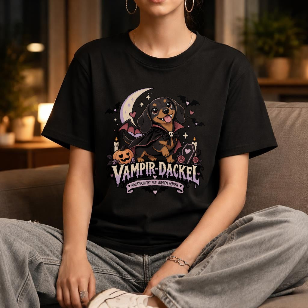 Vampir Dackel T-Shirt Damen Halloween Hundeshirt lustig Gothic Dackel Shirt Geschenk für Dackel Fans spooky niedlich