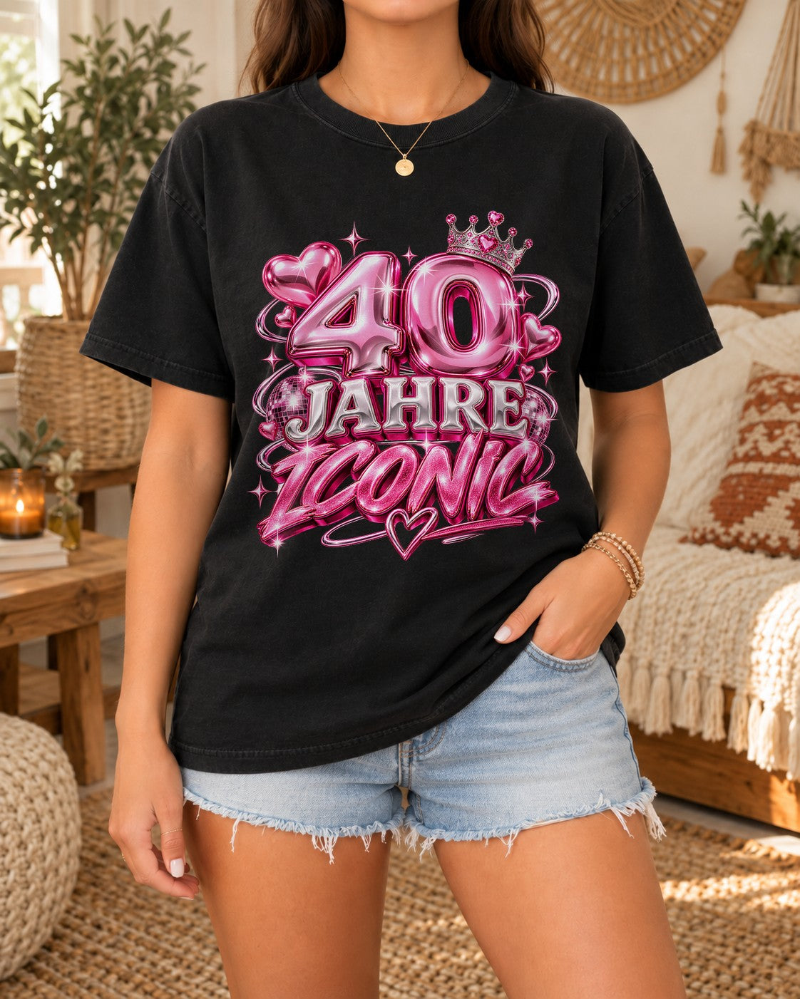 Camiseta de cumpleaños personalizada para mujer, camiseta de cumpleaños con edad, top rosa glam para fiesta personalizado