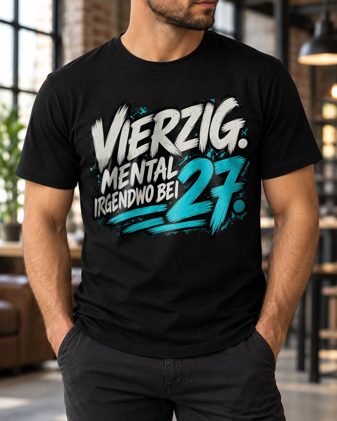 Lustiges 27 Geburtstag T-Shirt Herren Damen – Vierzig mental irgendwo bei 27 Spruchshirt, Birthday Geschenk