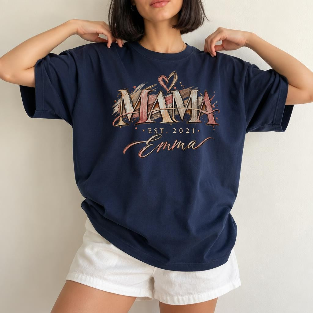 Personalisiertes Mama T-Shirt mit Namen & Wunschjahr, Boho Vintage Damen Shirt, Geschenk für Muttertag, Mama mit Namen