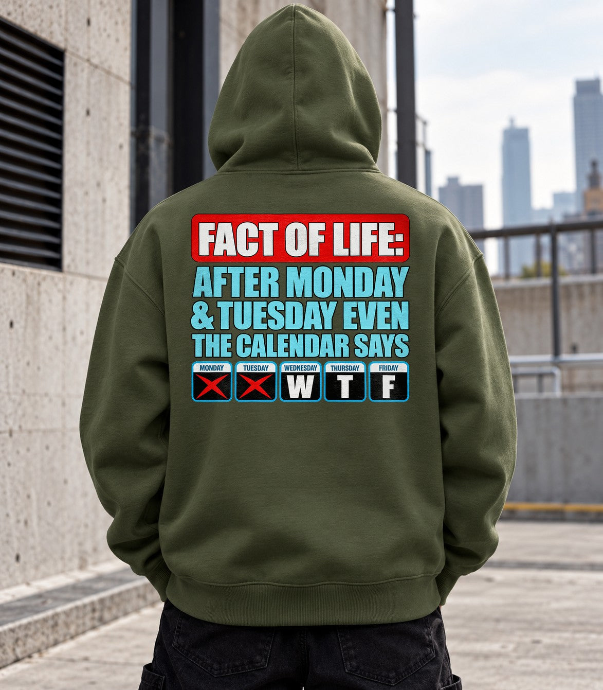 Lustiger WTF Hoodie Herren Damen, Monday Tuesday Kalender Spruch Hoodie, Sarkasmus Streetwear Pullover Unisex