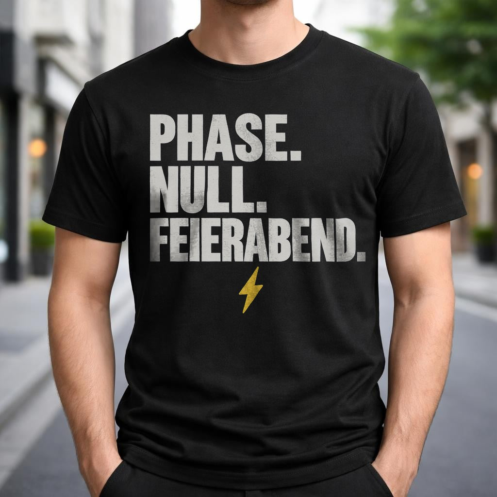Phase Null Feierabend T-Shirt Herren Damen, Lustiges Spruchshirt Arbeit, Blitz Graphic Tee, Geschenk fuer Kollegen