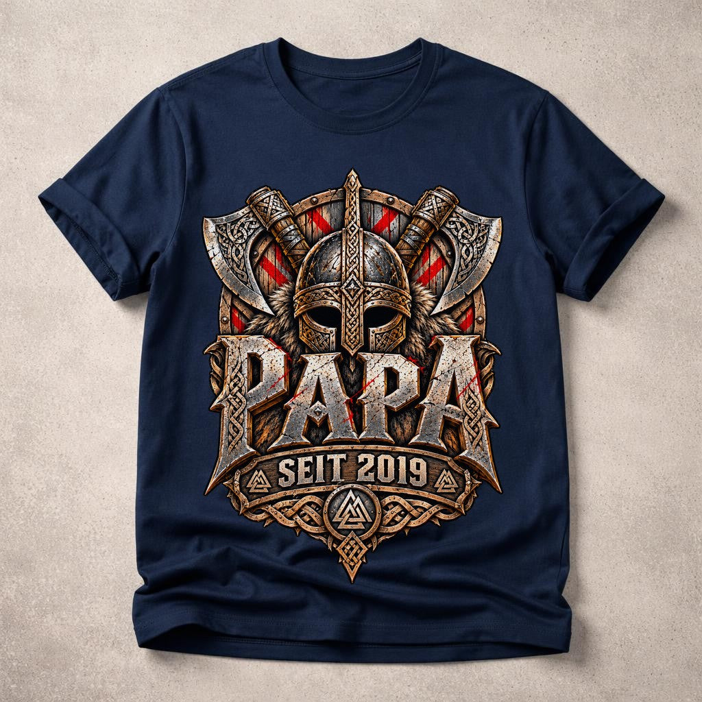 Papa T-Shirt personalisiert mit Wunschjahr, Wikinger Viking Geschenk für Vater, Seit Jahr Shirt Herren