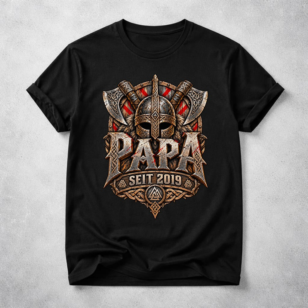 Papa T-Shirt personalisiert mit Wunschjahr, Wikinger Viking Geschenk für Vater, Seit Jahr Shirt Herren
