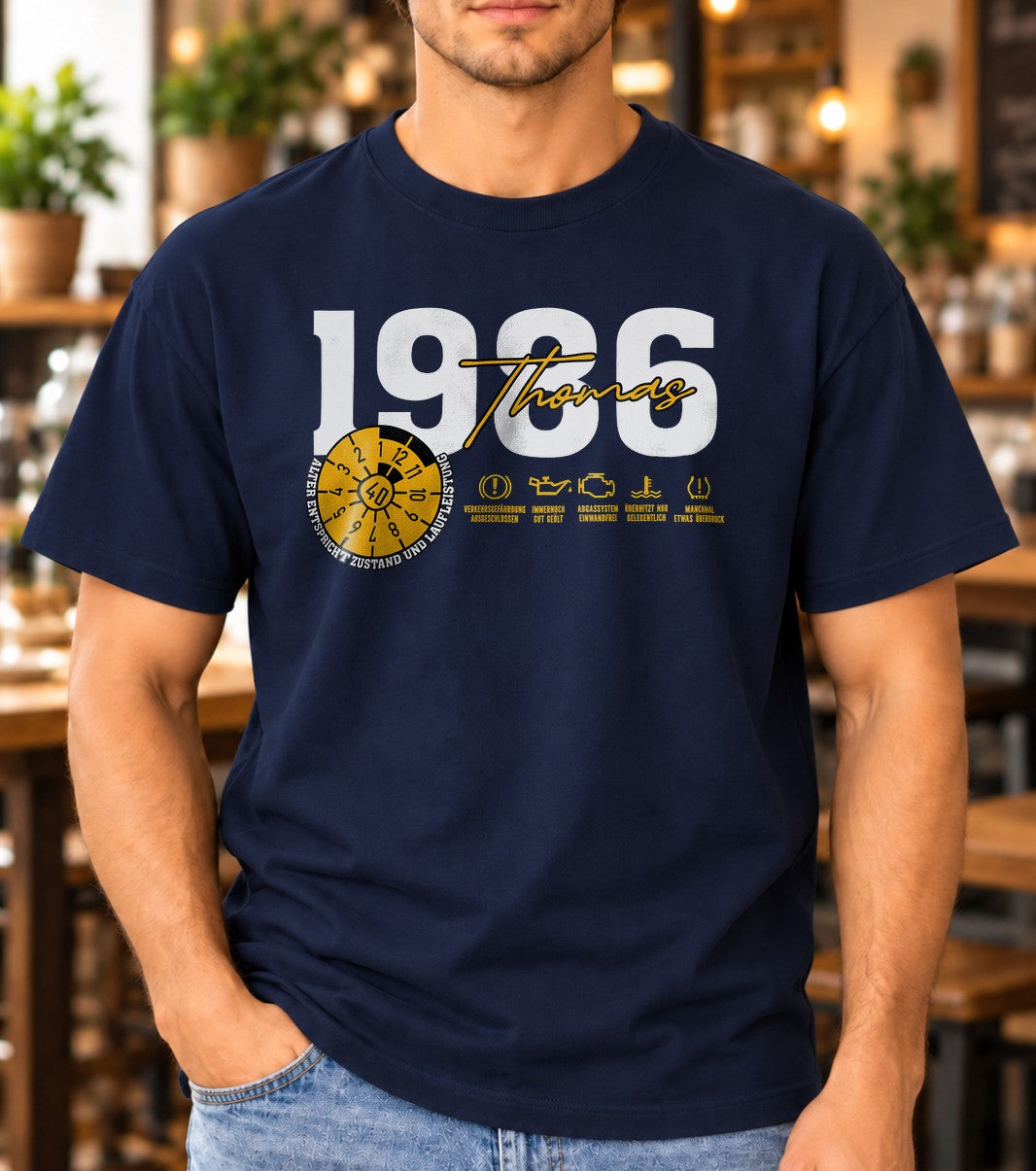 Personalisiertes Geburtstag T-Shirt mit Wunschjahr & Alter, Lustiges Vintage Männer Shirt