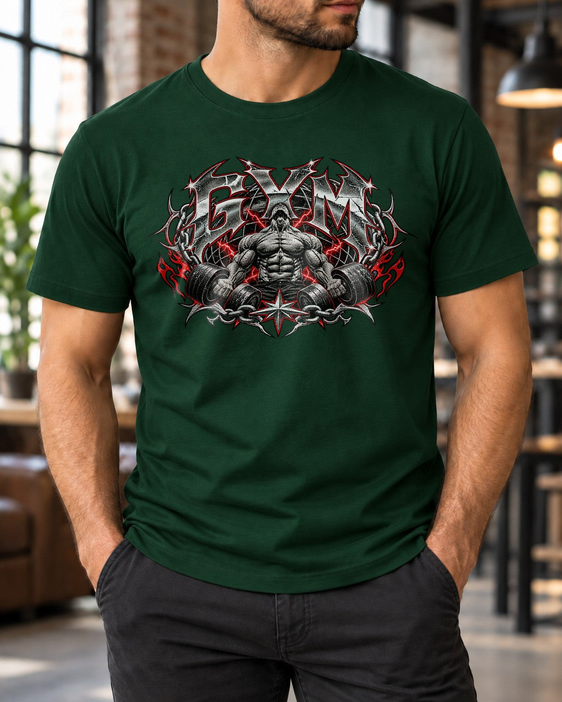 Gym T-Shirt Herren Gothic Fitness Shirt Bodybuilding Pump Cover Schwarz Muskelshirt mit Hantel Grafik
