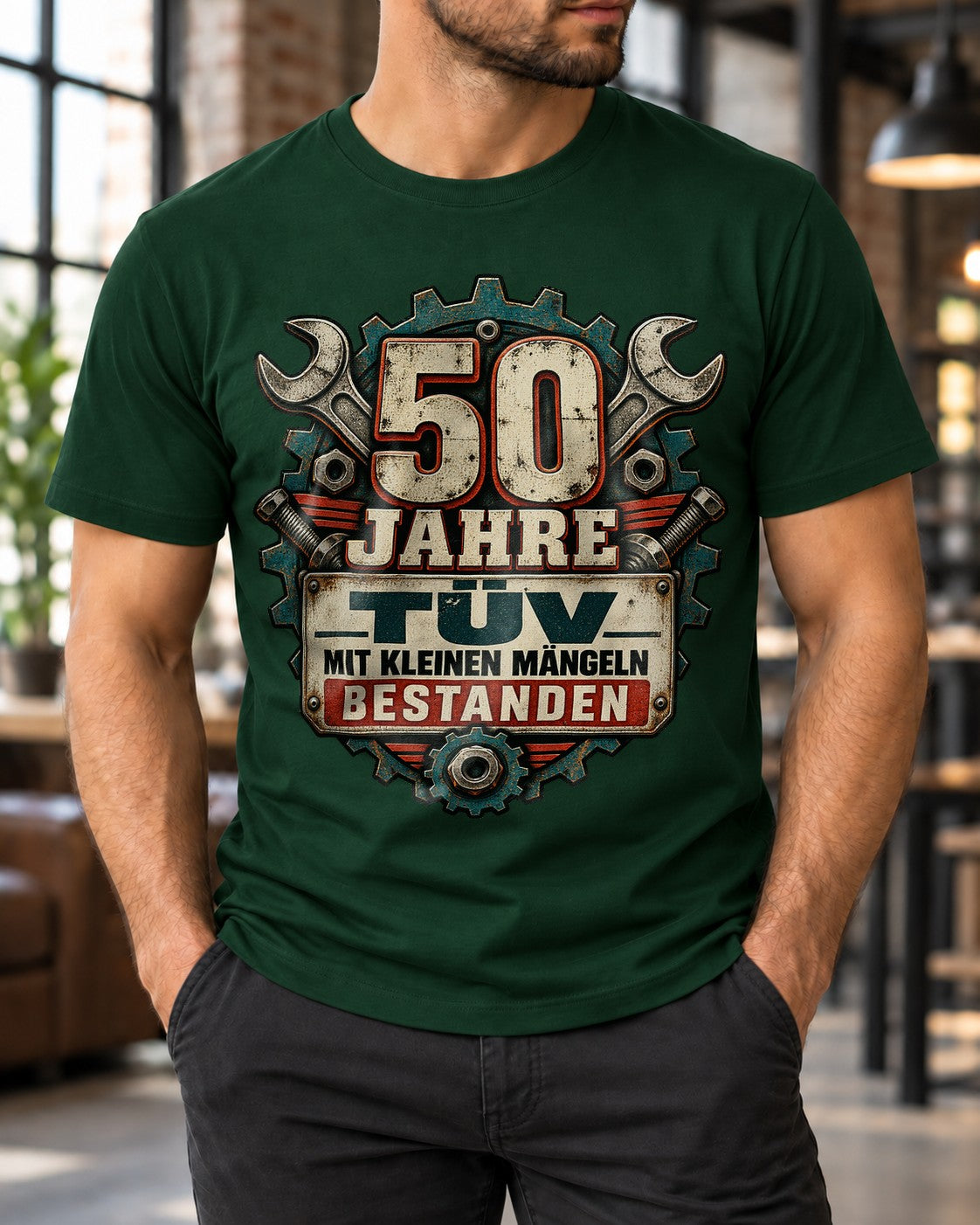 50 Jahre TÜV mit kleinen Mängeln bestanden T-Shirt Herren, lustiges 50. Geburtstag Geschenk, Mechaniker Vintage Shirt