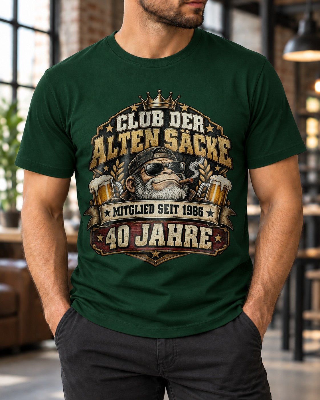 40. Geburtstag T-Shirt Herren Club der alten Säcke 1986 lustig Bier Affe Geschenk für Männer Geburtstag