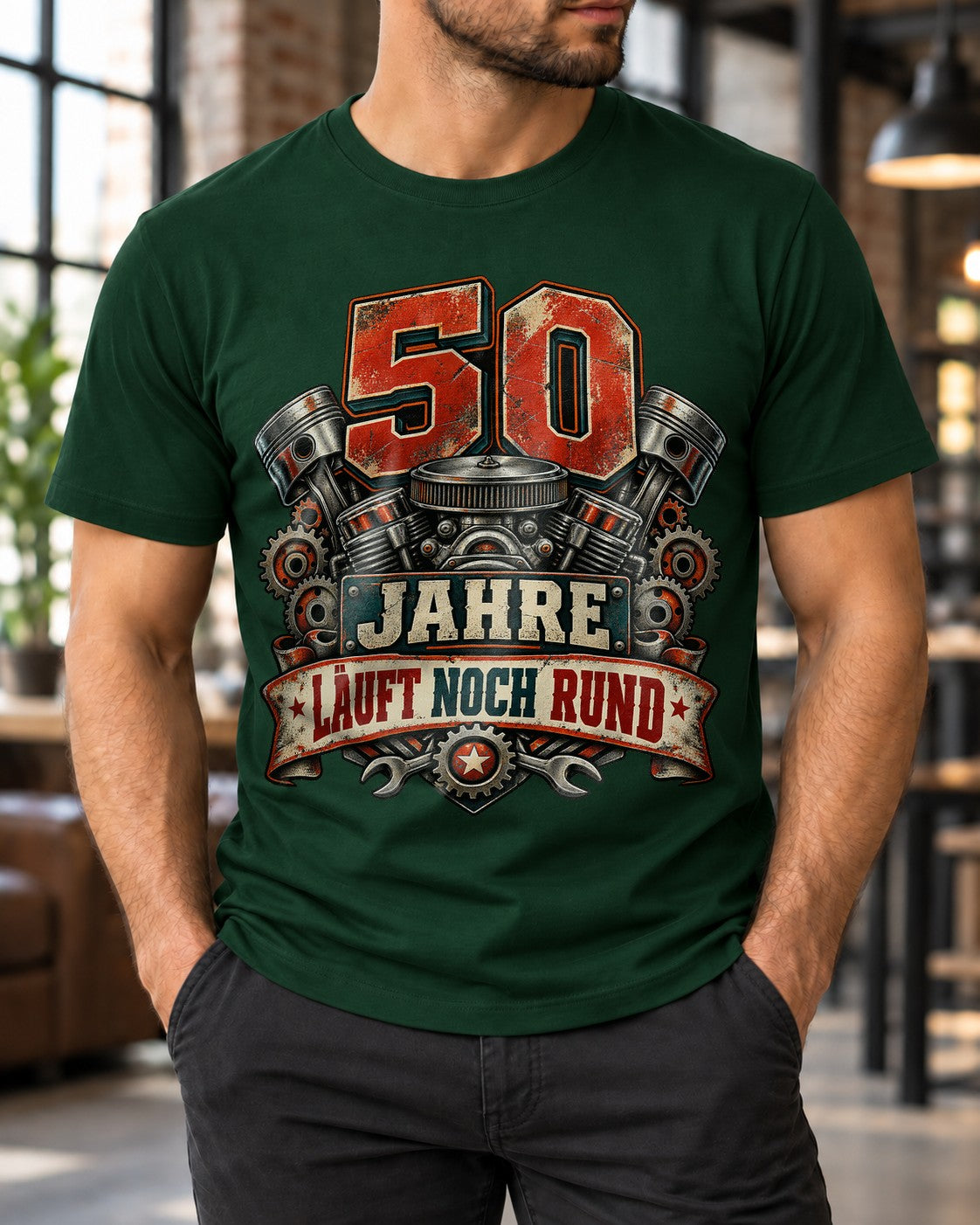 50 Jahre Läuft Noch Rund T-Shirt Herren Geburtstag Motorrad Schrauber Geschenk 50. Geburtstag Vintage