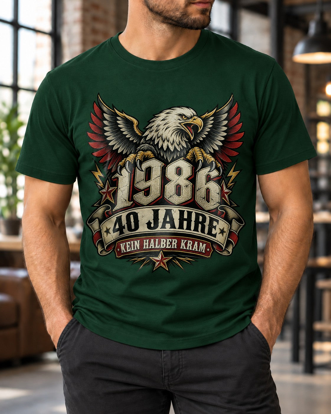 1986 40 Jahre Kein Halber Kram T-Shirt Herren, Adler Geburtstagsshirt zum 40., Geschenk für Männer Vintage